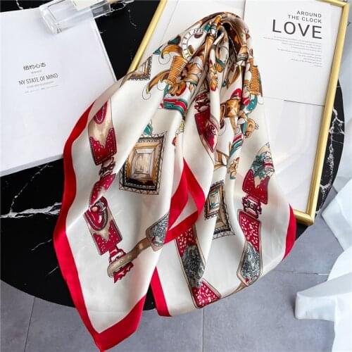 Summer Silk Square Scarf Women Neck Hairband Design Print Shawl Wrap Soft Lady Foulard Neckerchief Pashmina Bandana Bag Tie 2021