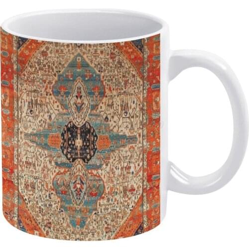 Mohtashan Kashan Persian Rug Print White Mug To Friends and Family Creative Gift 11 Oz Mug Coffee Ceramic Mug Rug Carpet Vintage