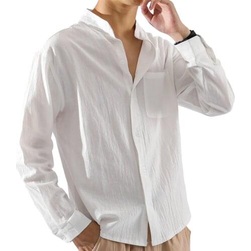 Men Cotaton and Linen Long-Sleeved Shirt Thin Soft Loose Breathable Casual With Pockeats Spring and Summer Short-Sleeved M-3XL