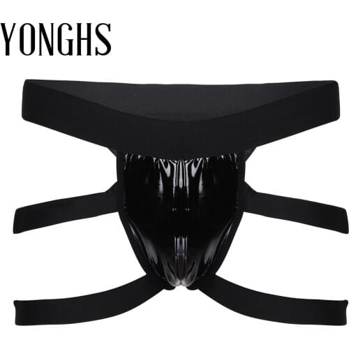 Mens Erotic T-Back Briefs Panties Lingerie Latex Underwear Strappy Patent Leather Jockstrap Underpants Sexy Nightwear Sleepwear