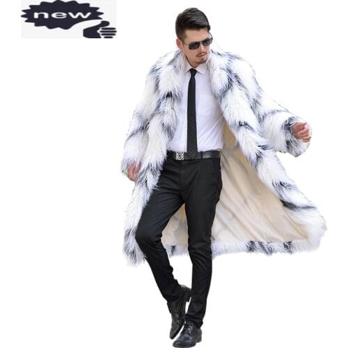Men Winter White Coat Long Sleeve Faux Wool Fur Outerwear Casual Coats Plus Size 3XL European Fashion Business Jaqueta