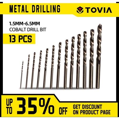 TOVIA 13pcs HSS Cobalt Coated Twist Drill bit M35 Metal Drill Bit Drill Wood Stainless Steel Hole Cutter Round Shank Drill Bit