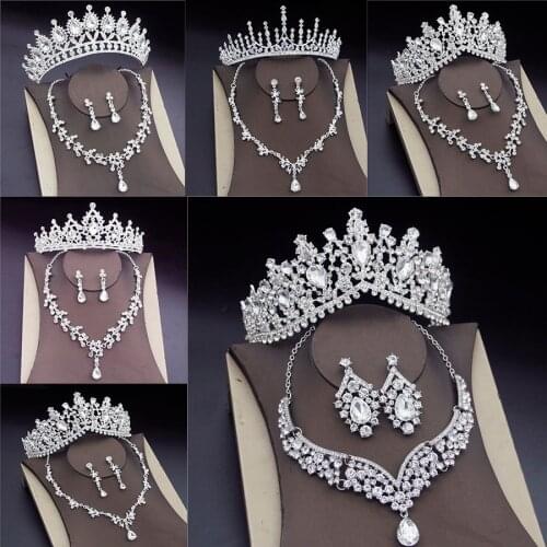 Gorgeous Costume Bridal Jewelry Sets for Women Water Drop Crystal African Tiara Crown Necklace Earring Wedding Jewelry Set