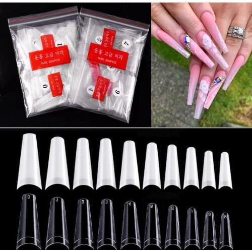 500Pcs/bag Clear Natural French Ballet Coffin False Nails Art Tips Acrylic Half Full Cover Long French Fake Nail Manicure Tools