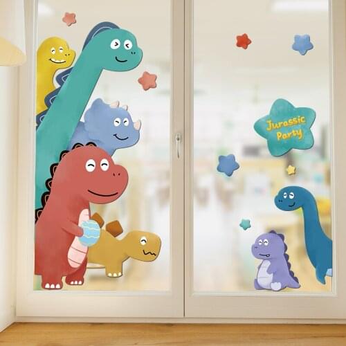 [SHIJUEHEZI] Cartoon Dinosaur Wall Stickers DIY Animals Mural Decals for Kids Room Baby Bedroom Children Nursery Home Decoration