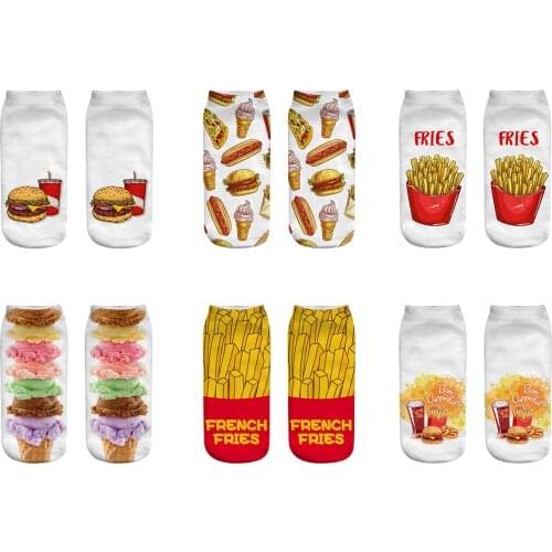 Funny Unisex Art Socks Women 3D Printed French fries/burger Ankle Socks Cotton Art Short Socks women Men Length 21cm style-3
