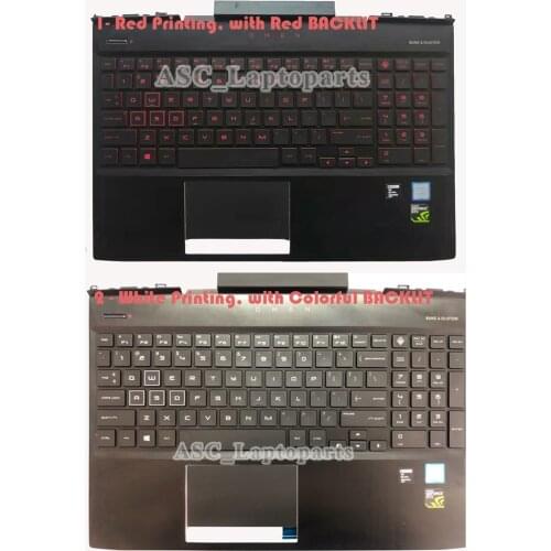 95% New US English QWERTY Keyboard For HP Omen 15-DC 15-DC0051NR 15-DC1058WM Series Palmrest Top Cover & Touchpad Black, BACKLIT
