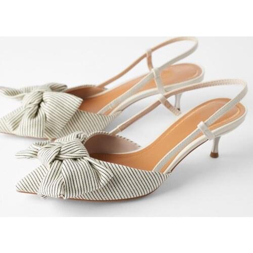 For New womens shoes summer bow single shoes decorated with striped cat with all-match pointed high heels