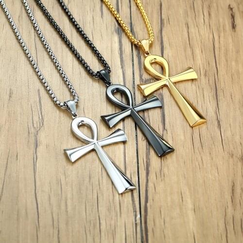 Fashion Ankh Cross Necklaces Men Stainless Steel Egyptian Crucifix Symbol of Life Pendant Necklace Charms Jewelry Gifts