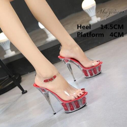 Sexy Wedding Crystal Shoes Catwalk Nightclub Model Super High Heel Thin With Sandals Platform 15CM Pole Dancing Womens Shoes