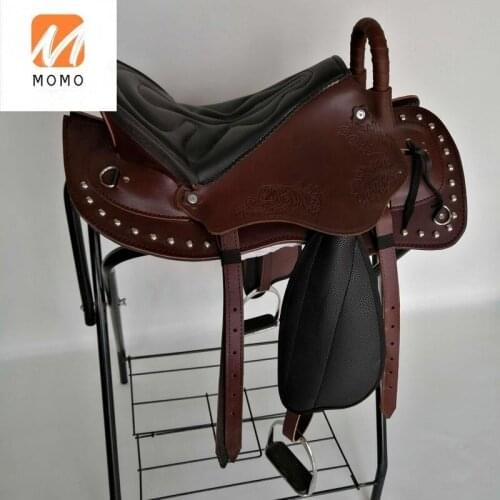 Saddle Full Set Free Shipping Cowhide Carved Full Leather Tourist Saddle Horse Supplies