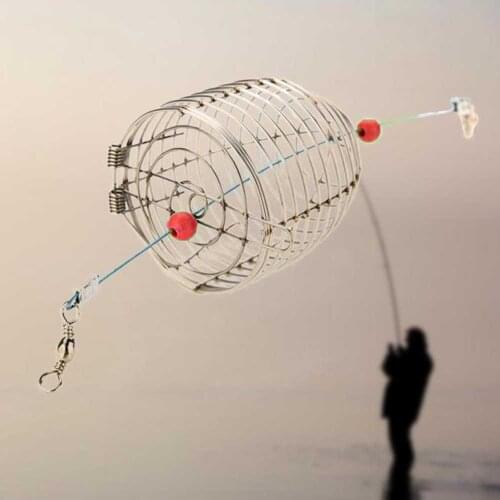Fishing Bait Thrower Stainless Steel Wire Fishing Lure Trap Cage Small Bait Cage Fishing Trap Basket Feeder Holder Fishing Tackl