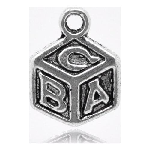 Lovely 50 Silver Color "ABC" Dice Charm Pendants 13x10mm (B14056)