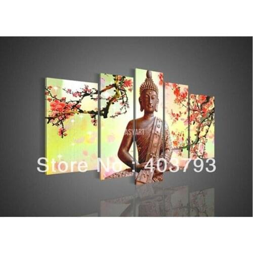 Modern Abstract Wall Art Decor Buddha Feng Shui Canvas Oil Painting Decorative Art Religion plume flower free shipping