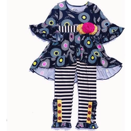 TUTU AND LULU Cute girl striped set with flower decor