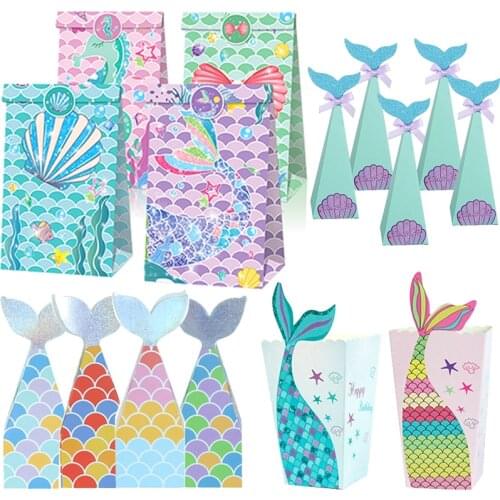 Mermaid Theme Party Gift Box Little Mermaid Party Decorations for Girl Candy Bags Under the sea Ocean Baby Shower Party Supplies