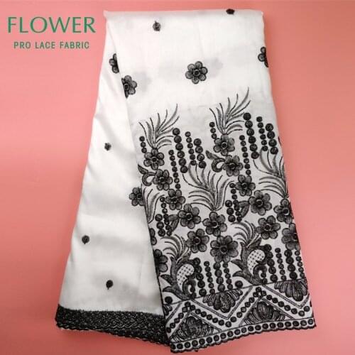 High Quality Sequined George Lace Fabric In White New Nigeria Wedding Fabric Flower Embroidered African George Silk Lace Fabrics