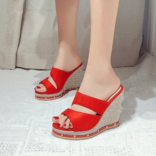 Sandalias Mujer 2021 Fashion Sexy Summer Wedges Women Peep Toe Ladies Platform Slippers High Heels Shoes Plus Size 34-50 33-8