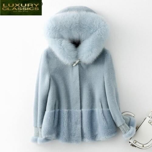 Fur Coat Female Real 100% Fox Fur Hooded Sheep Shearing Jacket Women Winter Clothes 2021 Korean Warm Wool Coat Tops Hiver 1981