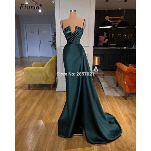 Haute Couture Elegant Green Prom Dresses Mermaid Long Spaghetti Sexy Cocktail Dresses Crystals Celebrity Dress Vestidos De Noite