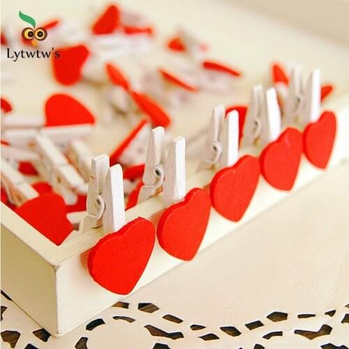 10 Piece Lytwtws Love Heart Wooden Clip Bookmark for Message Stickers Student School Office Stationery Cute Party Decoration