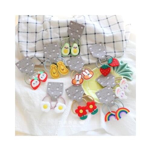 2PCS New Cute Cartoon Fruit Rainbow Children Ropes Girls Accessories Baby Headdress Kids Elastic Hair Bands Princess Headwear