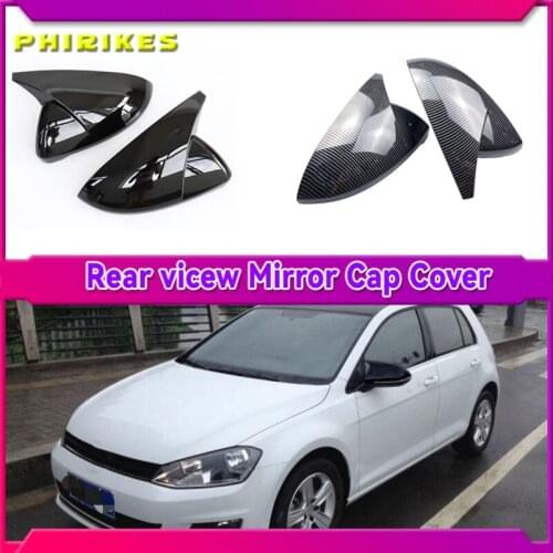 2PCS Mirror Covers Caps RearView Mirror Case Cover For VW Golf MK7 7.5 GTI 7 7R Carbon Bright Black Cover car accessory