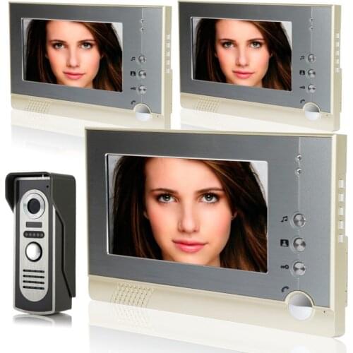 2015 New Style 7inch HD Screen Monitor 1 extra indoor door bell 3 entry monitor competition video door phone price