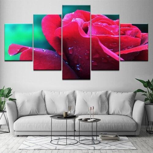 5 Panel Red Rose Flowers Framework Canvas Painting HD Printed Modern Wall Art Poster Modular Pictures Home Decor Living Room