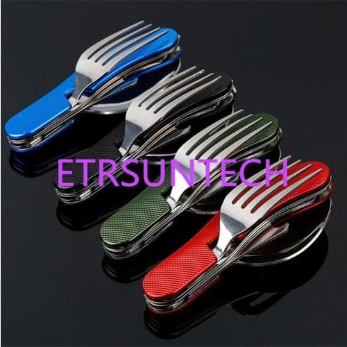 50pcs Multi-function Outdoor Camping Picnic Tableware Stainless Steel Cutlery 4 in 1 Folding Dinnerware Set&Bottle Opener
