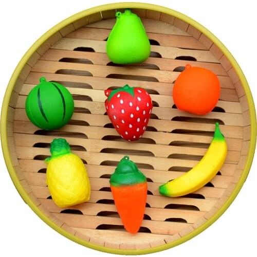 7pcs/set Squish Scented fruit and vegetable Squishy Slow Rising Soft Squeeze Stuffed Kids Toys Phone Straps Funny gifts