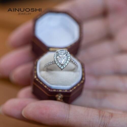 AINUOSHI 925 Sterling Silver 1.5 Carat Pear-shaped SONA Diamond Engagement Rings For Women 100% Real 925 Silver Jewelry Gifts