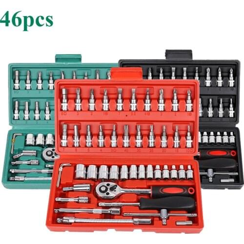 46Pcs Set Car Repair Tool 1/4-Inch Socket Set Car Repair Tool Ratchet Torque Wrench Combo Tools Kit Auto Repairing Tool Set