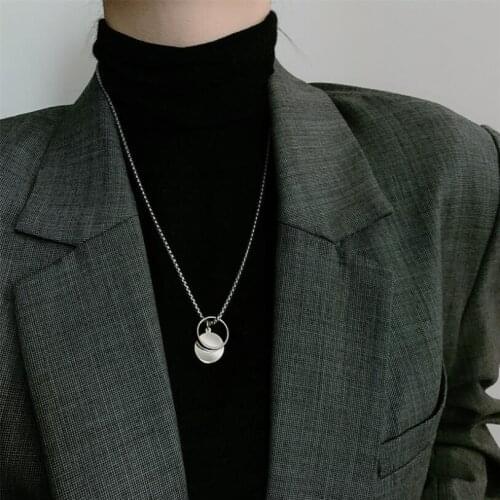 316L Stainless Steel Hollow Round Sheet Pendant Necklace For Women Couples Net Hot Trend Jewelry Hip Hop Sweater Chain SAN350