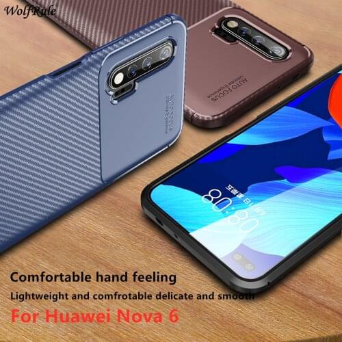 For Huawei Nova 6 Case Cover Shockproof Soft Bumper Carbon Fiber TPU Fundas Capa Case For Huawei Nova 6 Cover for Huawei Nova 6