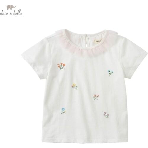 DKD18056 dave bella summer 5Y-13Y kids girls fashion cartoon print T-shirt children girls high quality fashion tees