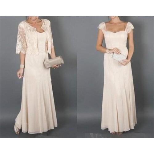 Elegant Champagne Mother of The Bride Dresses with jacket Formal Godmother Women Evening dress Weddings vestido de madrinha