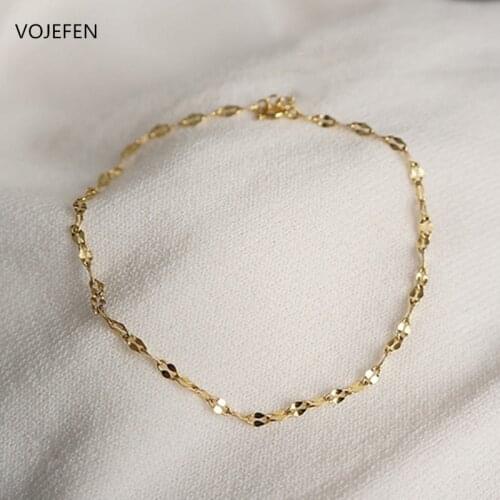 VOJEFEN AU750 18k Real Gold Women Bracelet, Lips Chain Jewelry Bracelet Chain Dainty Tiny Pure Gold Fine Jewelry for Women