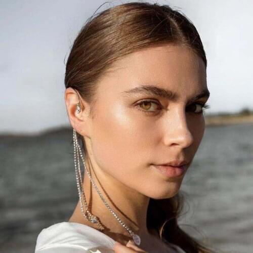 JIJIAWENHUA New Creative Rhinestone Ear Hook Style Womens Single Earrings Dinner Party Fashion Jewelry Accessories