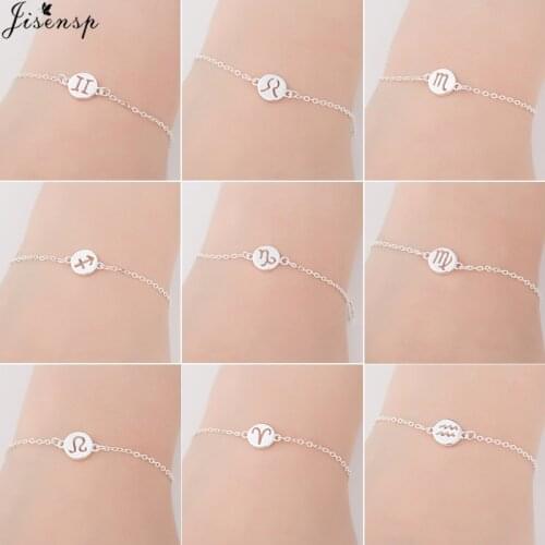 Jisensp Fashion 12 Constellations Zodiac Charm Bracelets Jewellery Male Women Link Chain Bracelet Jewelry DropShiping