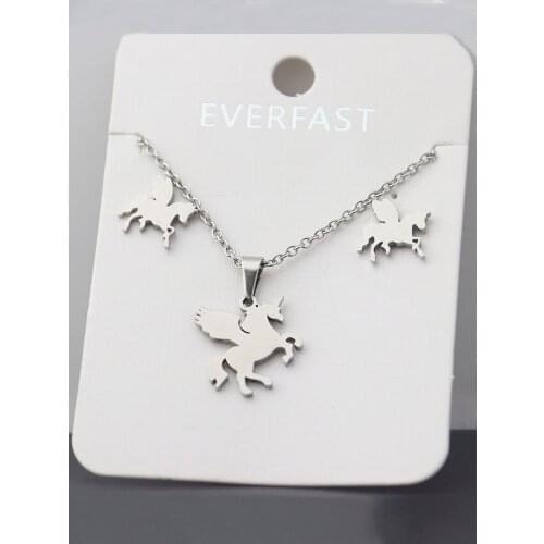 1Set New Custom Angel Horse Stainless Steel Jewelry Sets Animal Pendants Necklaces Earrings Set Women Kids Minimalist Jewelry