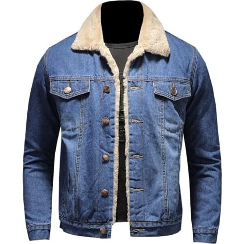New fleece thick denim jacket men trend Jeans Coats velvet wool liner warm windproof Streetwear Long Sleeve Button Outerwear
