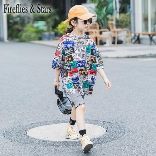 Summer girls t shirt Baby tee kids tee shirt toddler tops Children streetwear clothes square number letter print 4 to 14 yrs