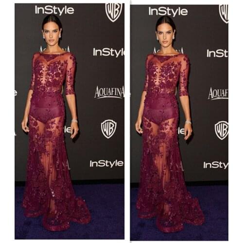 Fashion Half Sleeve Prom Gown Lace Appliques Floor Length Wedding Party Dress Custom Made