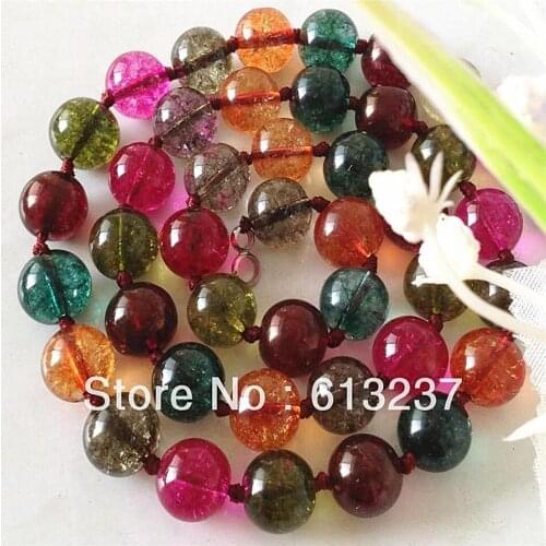 Fashion style 10mm multicolored simulated tourmaline round stone diy Jewellery Necklace 18'' MY4642