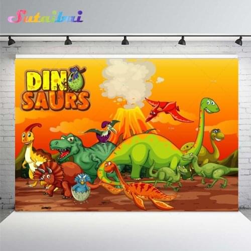 Cartoon Dinosaur Volcano Eruption Backdrop Boy Birthday Banner Custom Photo Background Photography Backdrop for Photo Studio