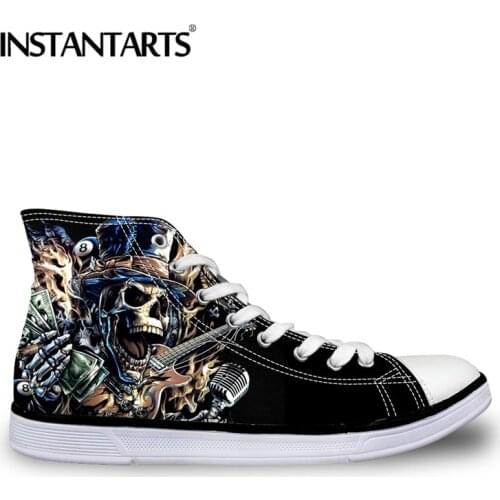 INSTANTARTS Punk Skull Men High Top Canvas Shoes Classic Mans Vulcanize Shoes 3D Night Rider Print Spring Male Canvas Sneakers