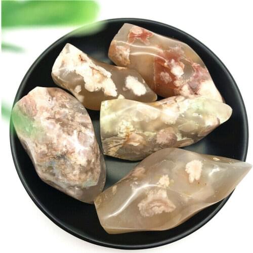 Natural Snowflake Cherry Blossom Agate Flame Shape Quartz Crystal Agate Specimen Natural Stones and Minerals