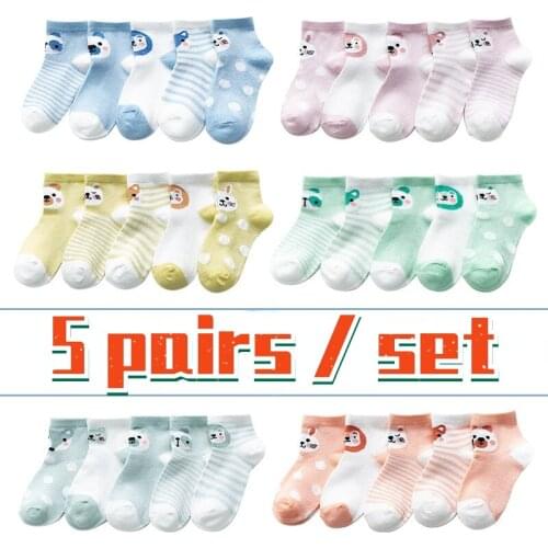5 Pairs/Set Low Tube Socks Childrens Cotton Socks Childrens Cartoon Animal Mesh Baby Girl Socks Cute Socks XS-XL Unisex Socks