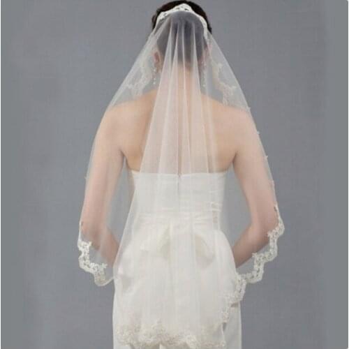 Single Tier Lace Wedding Veil, Simple Ivory Or White Fingertip Length Tulle Veil